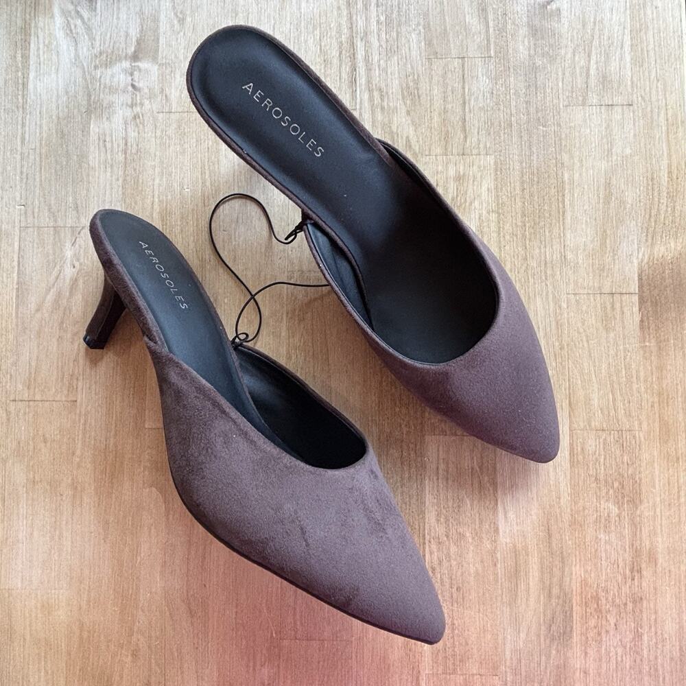 Aerosoles Pointed Toe Mule Kitten Heel Women’s 11 Brown Suede Slip On Shoes NWOB